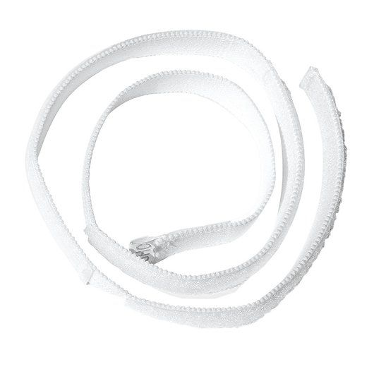 Elastisches weißes Kletthalteband mit Knöpfen zur Beinbeutelfixierung.