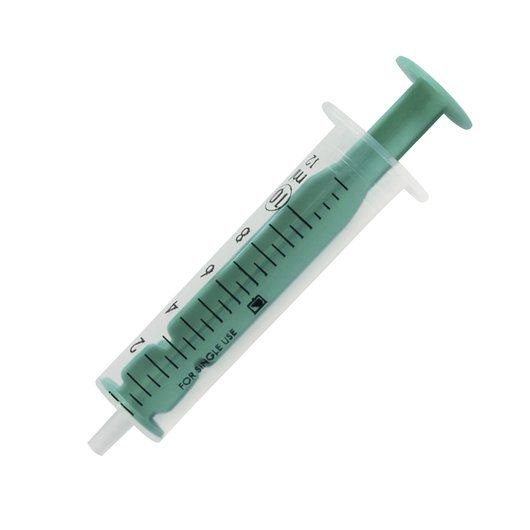 Grüne Blockerspritze mit Glycerinlösung für das Katheterlegeset Comfort Plus.