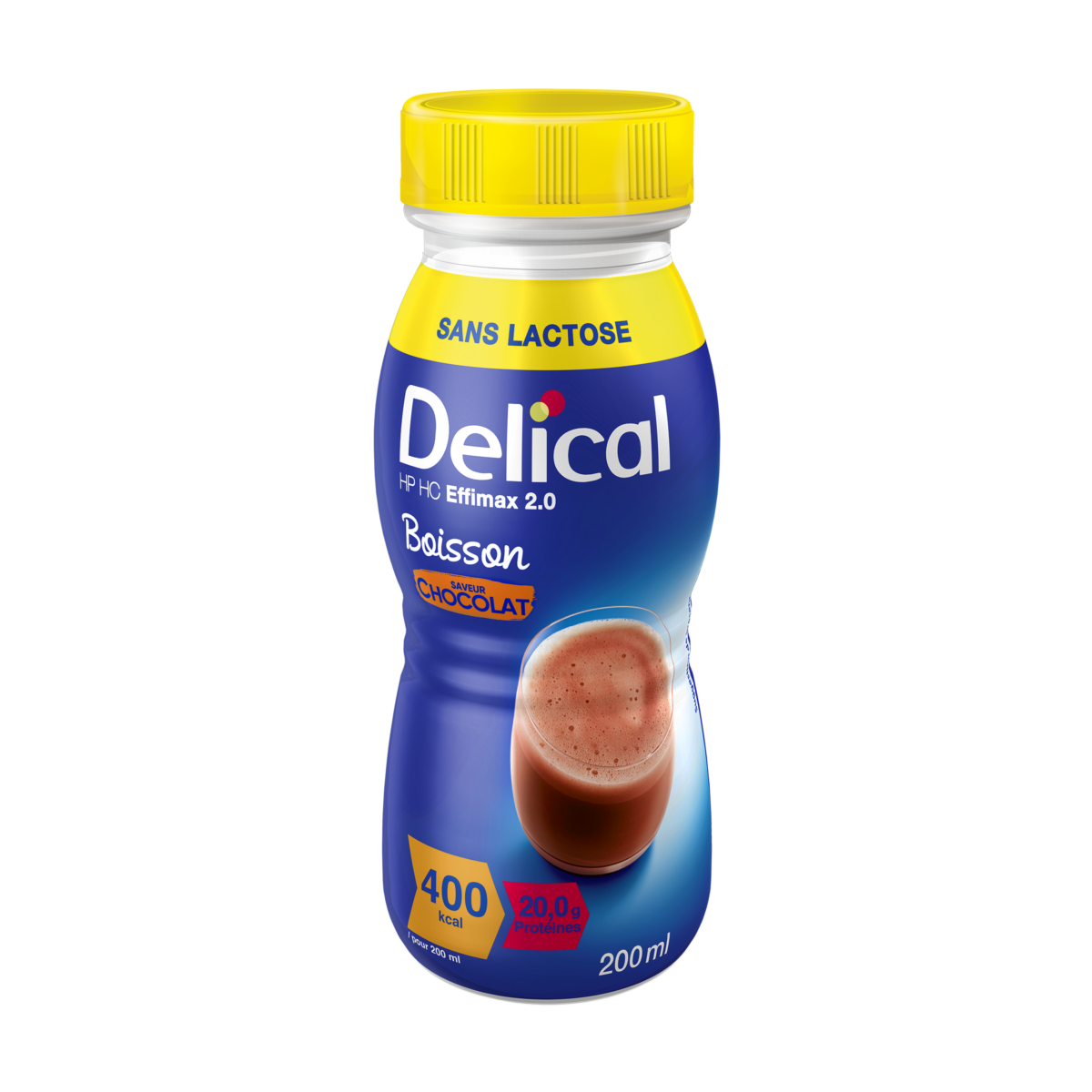 Delical HP HC EFFIMAX 2.0 Schokoladen-Trinkflasche, 200 ml, ohne Ballaststoffe.