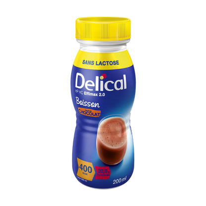 Delical HP HC EFFIMAX 2.0 Schokoladen-Trinkflasche, 200 ml, ohne Ballaststoffe.
