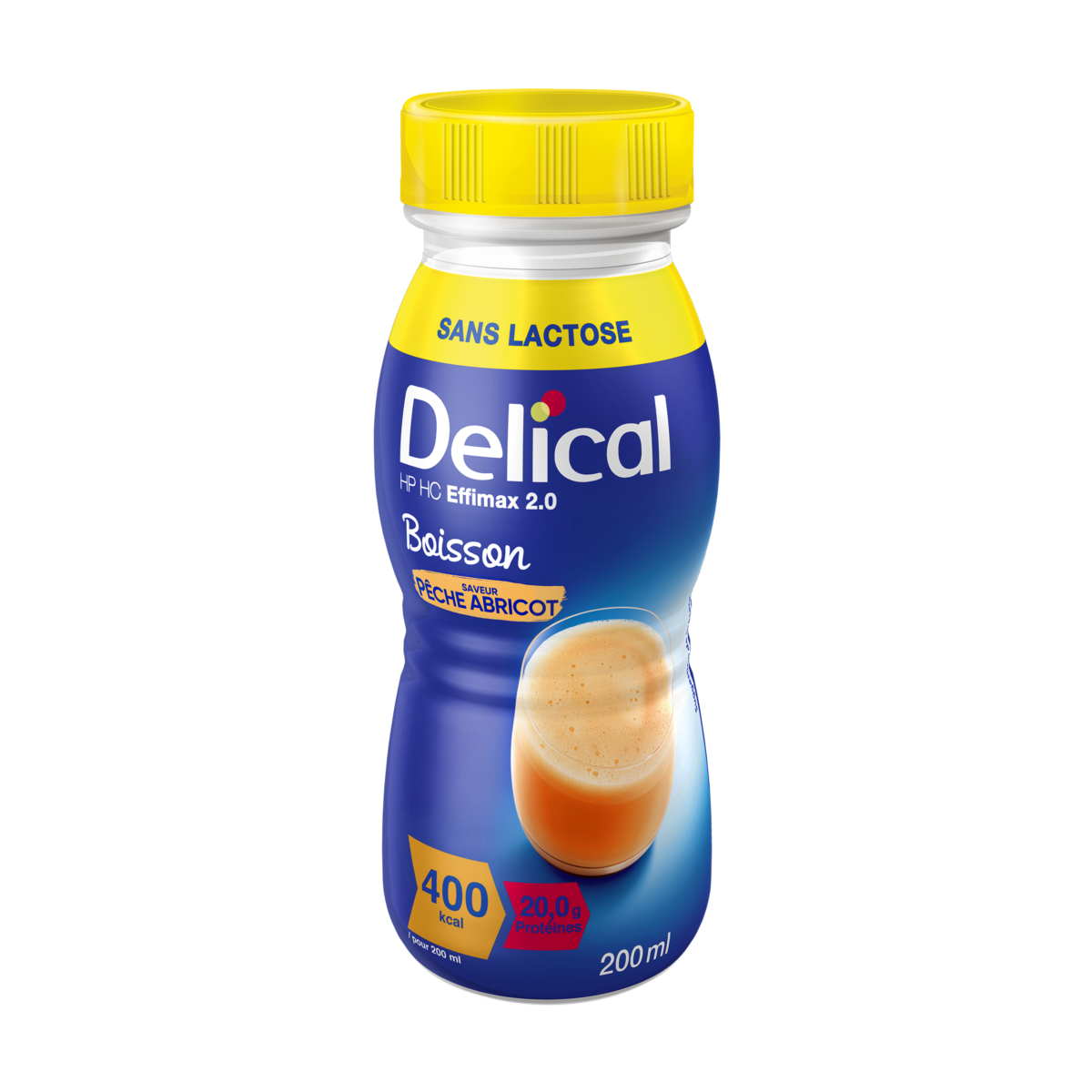Delical HP HC EFFIMAX 2.0 Pfirsich-Aprikose, hochkalorische Trinknahrung ohne Ballaststoffe.