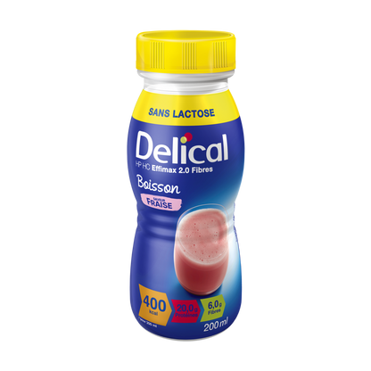 Delical HP HC EFFIMAX 2.0 Fasergetränk in Erdbeer-Geschmack, 200 ml Flasche.