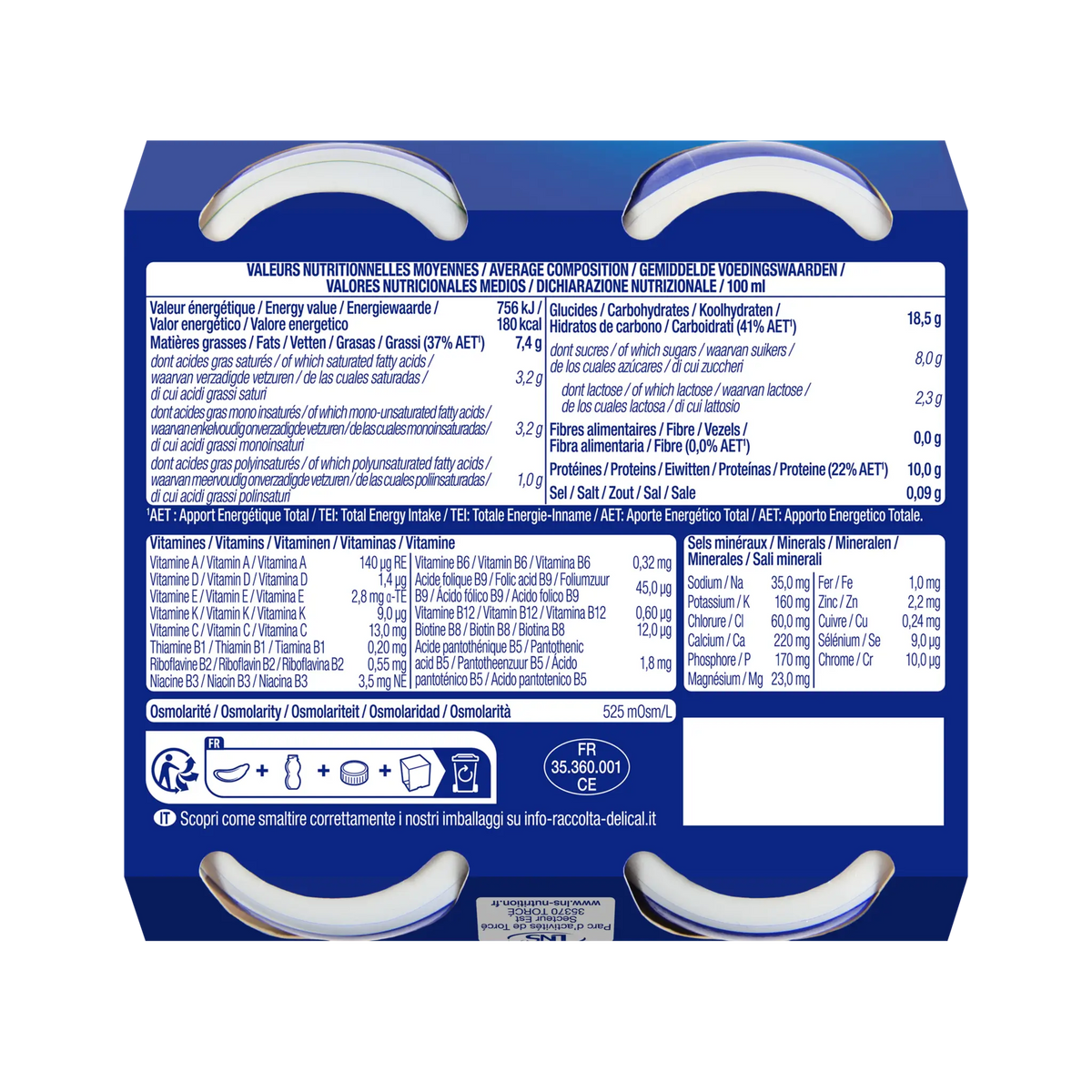Nährwerttabelle der Delical HP HC EFFIMAX 2.0 Fibre Biscuit Trinknahrung.