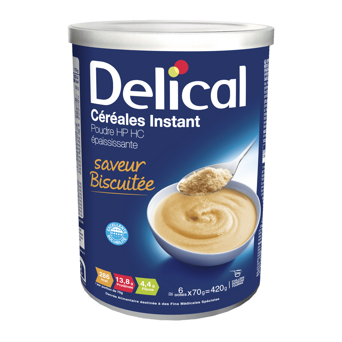 Delical Cereales Instant Dose mit Löffel und Schüssel Abbildung