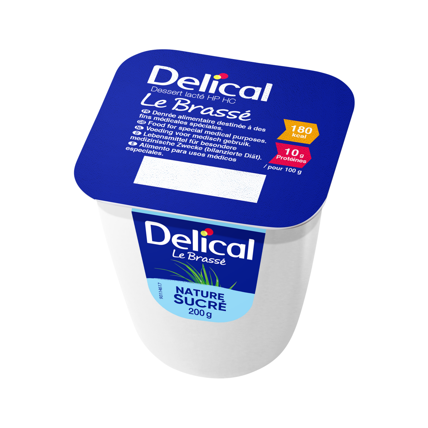 Delical HP-HC Joghurt Brassé, 200 g Becher, NATUR gesüsst, blaue Verpackung.