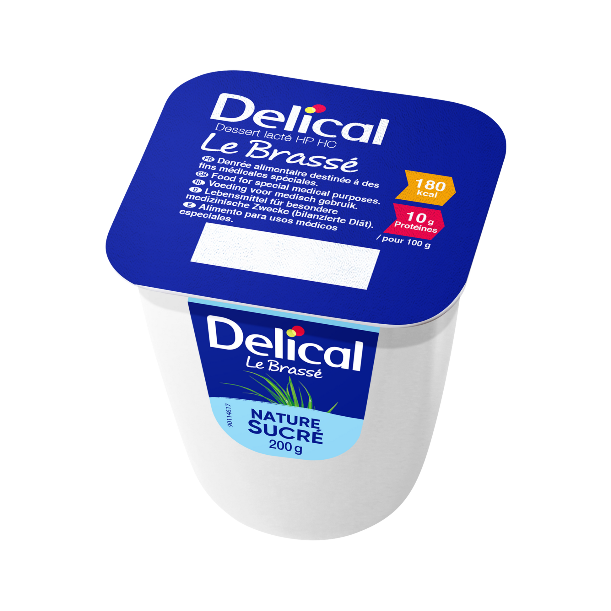Delical HP-HC Joghurt Brassé, 200 g Becher, NATUR gesüsst, blaue Verpackung.