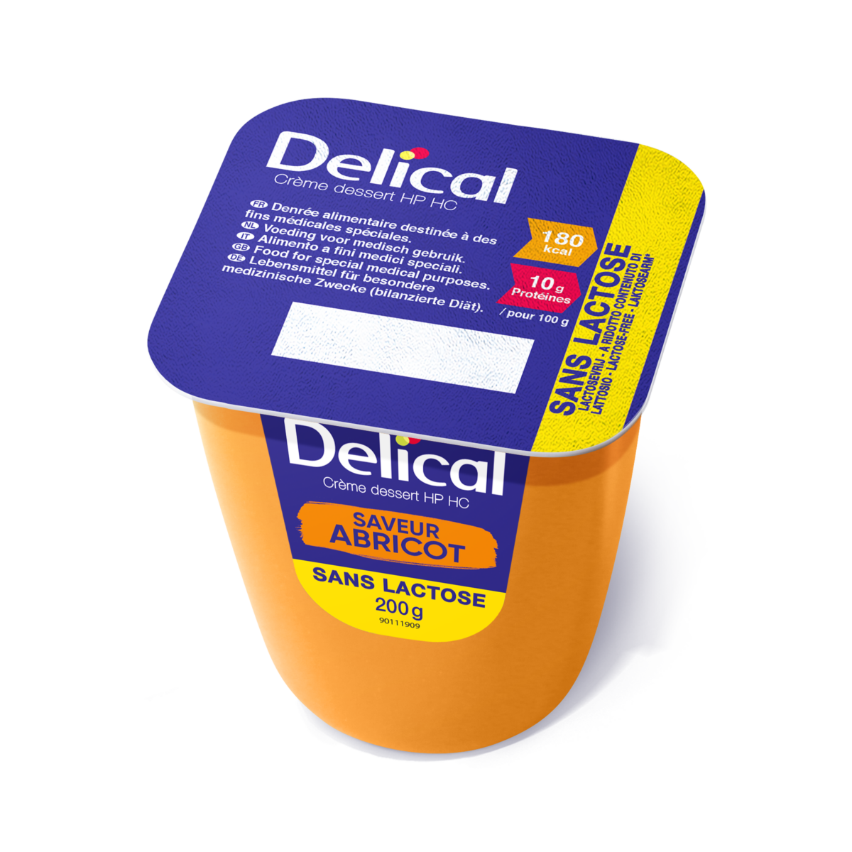 Delical Dessertcreme HP HC Karamell, laktosefrei, Einzelbecher mit Deckelansicht.