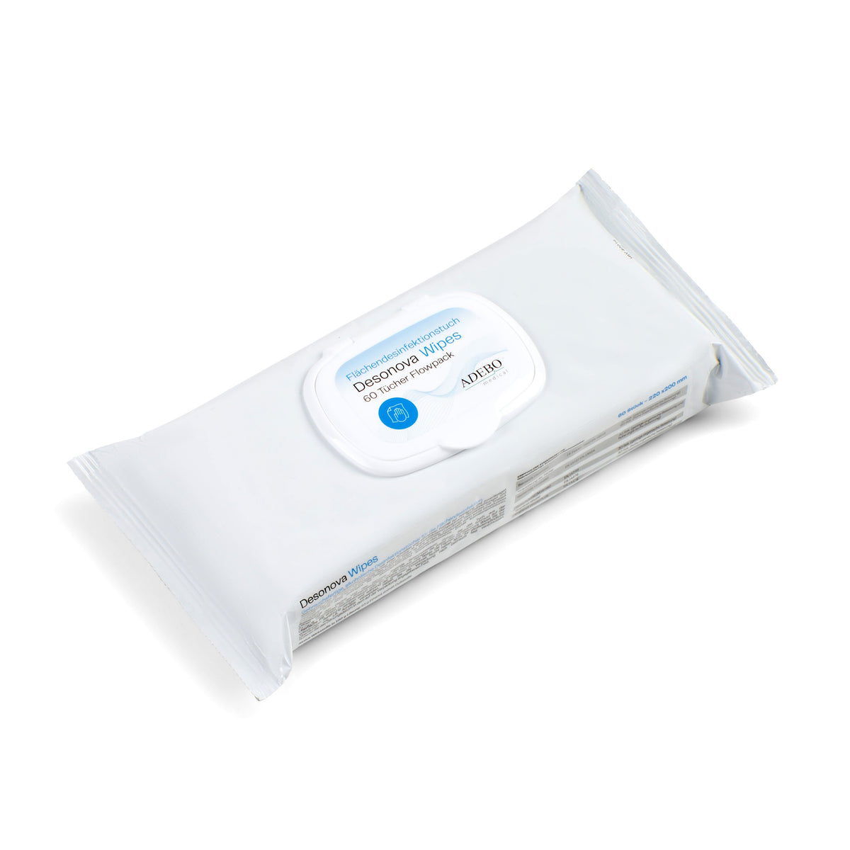 Desonova Wipes in weißer Verpackung mit wiederverschließbarem Deckel.