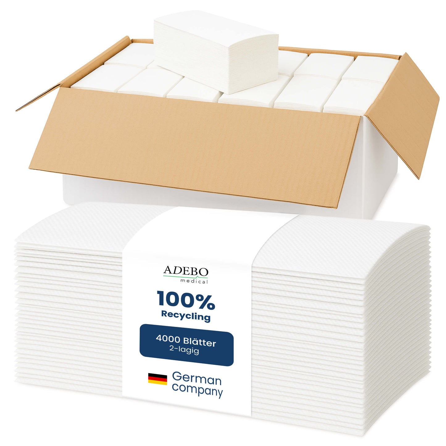 Zweilagiges Papierhandtuch in weißer Farbe.