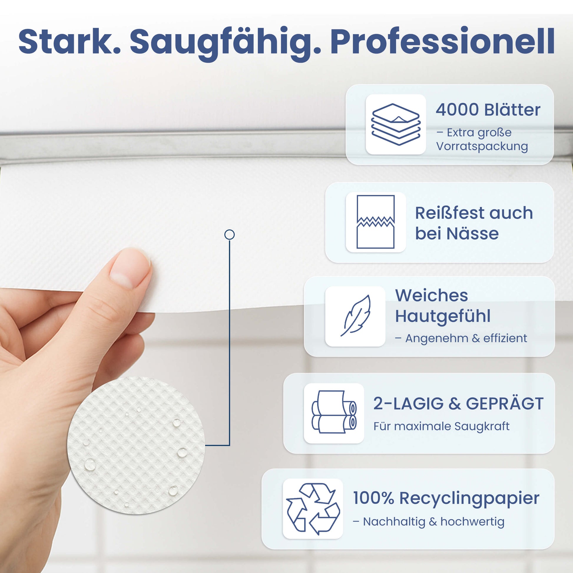 Zweilagiges Papierhandtuch in weißer Farbe.