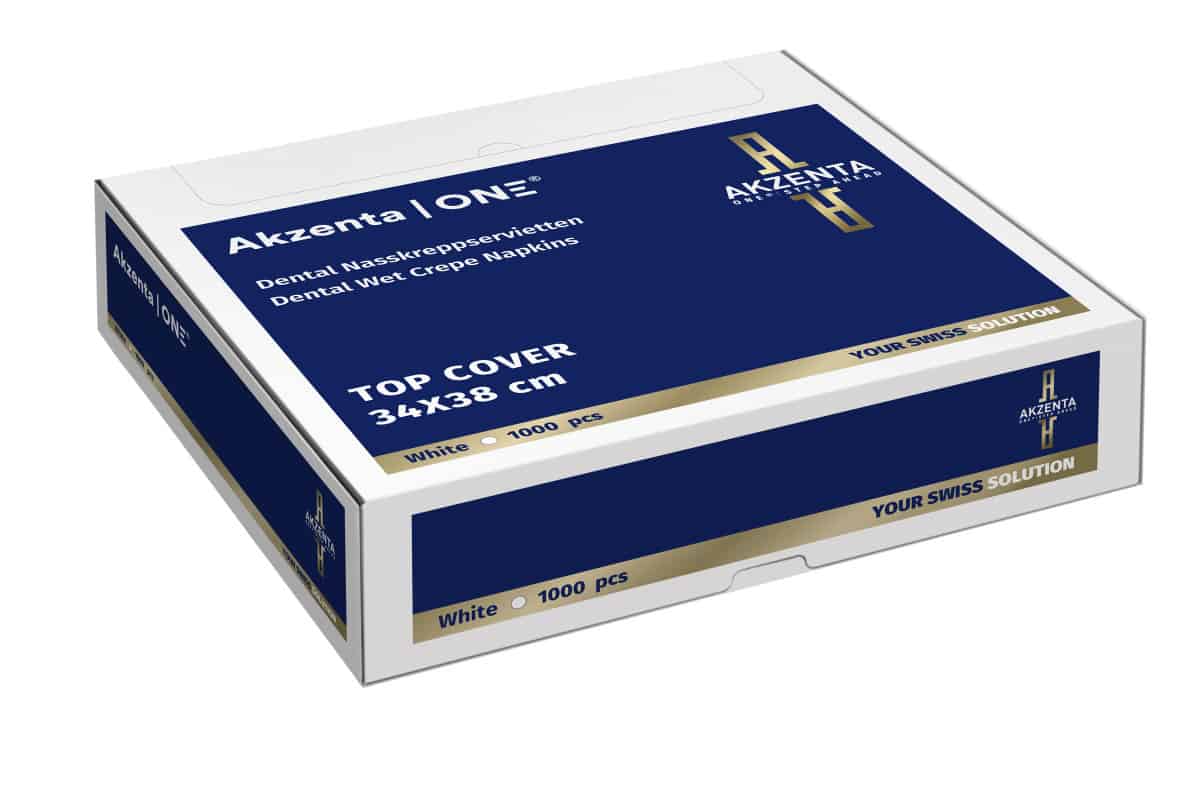 Verpackung der weißen Nasskreppservietten, 1000 Stück, Größe 34 x 38 cm.
