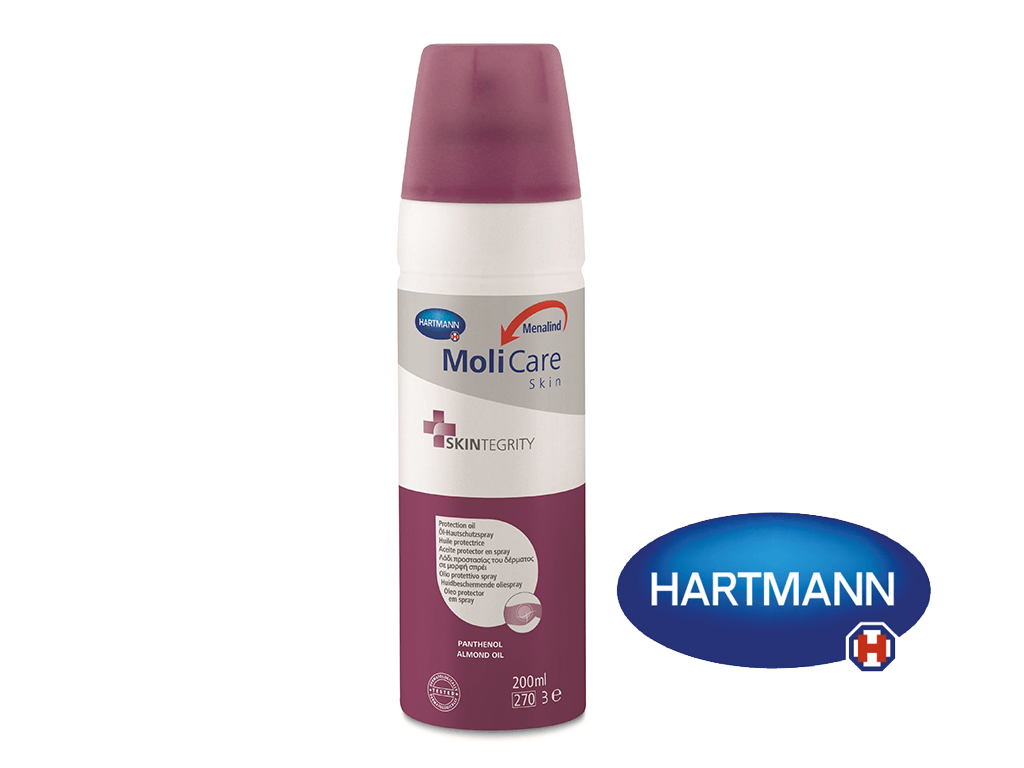 MoliCare® Skin Öl-Hautschutzspray 200ml Flasche mit Hartmann-Logo.