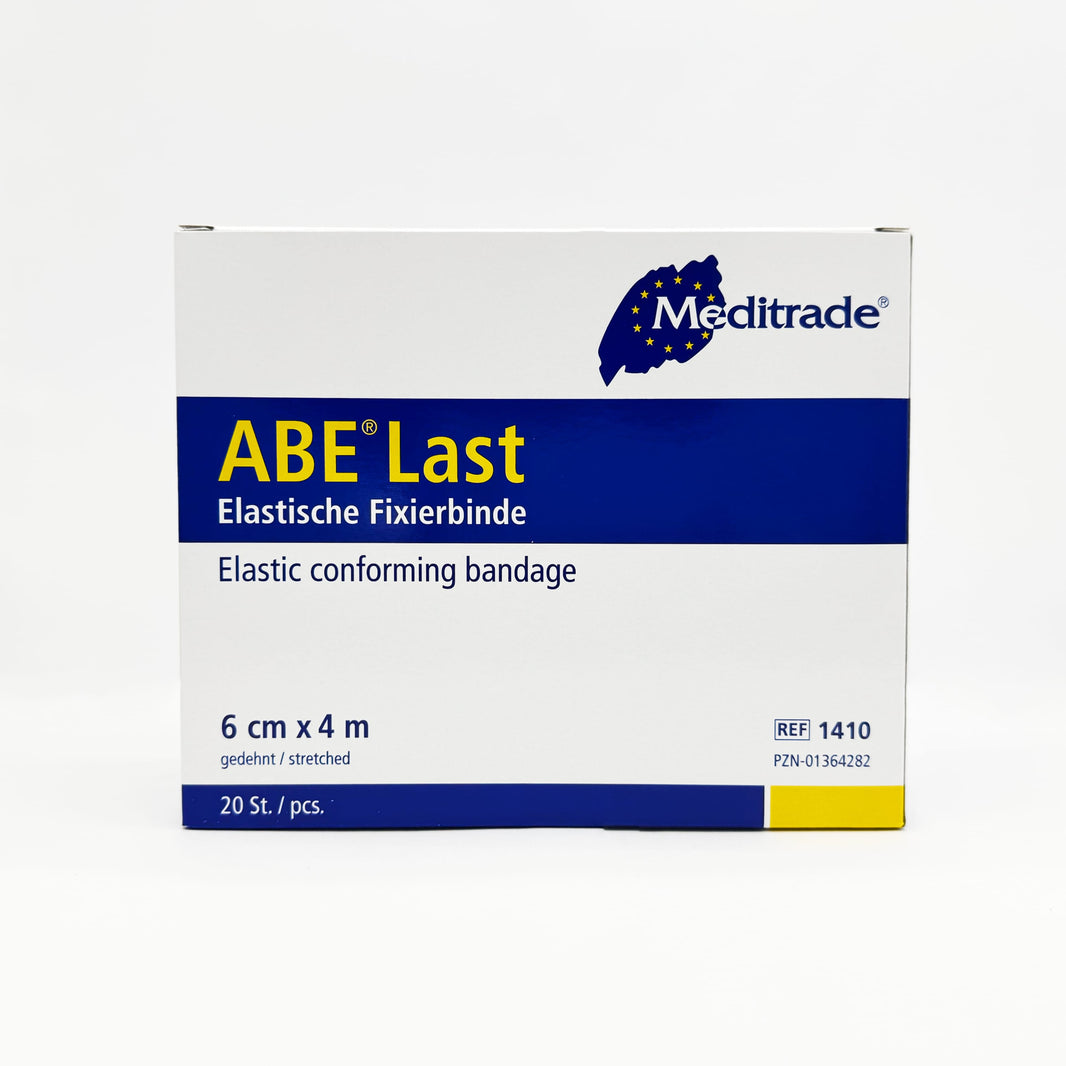 Elastische Fixierbinde ABE Last 6 cm x 4 m von Meditrade in Verpackung.