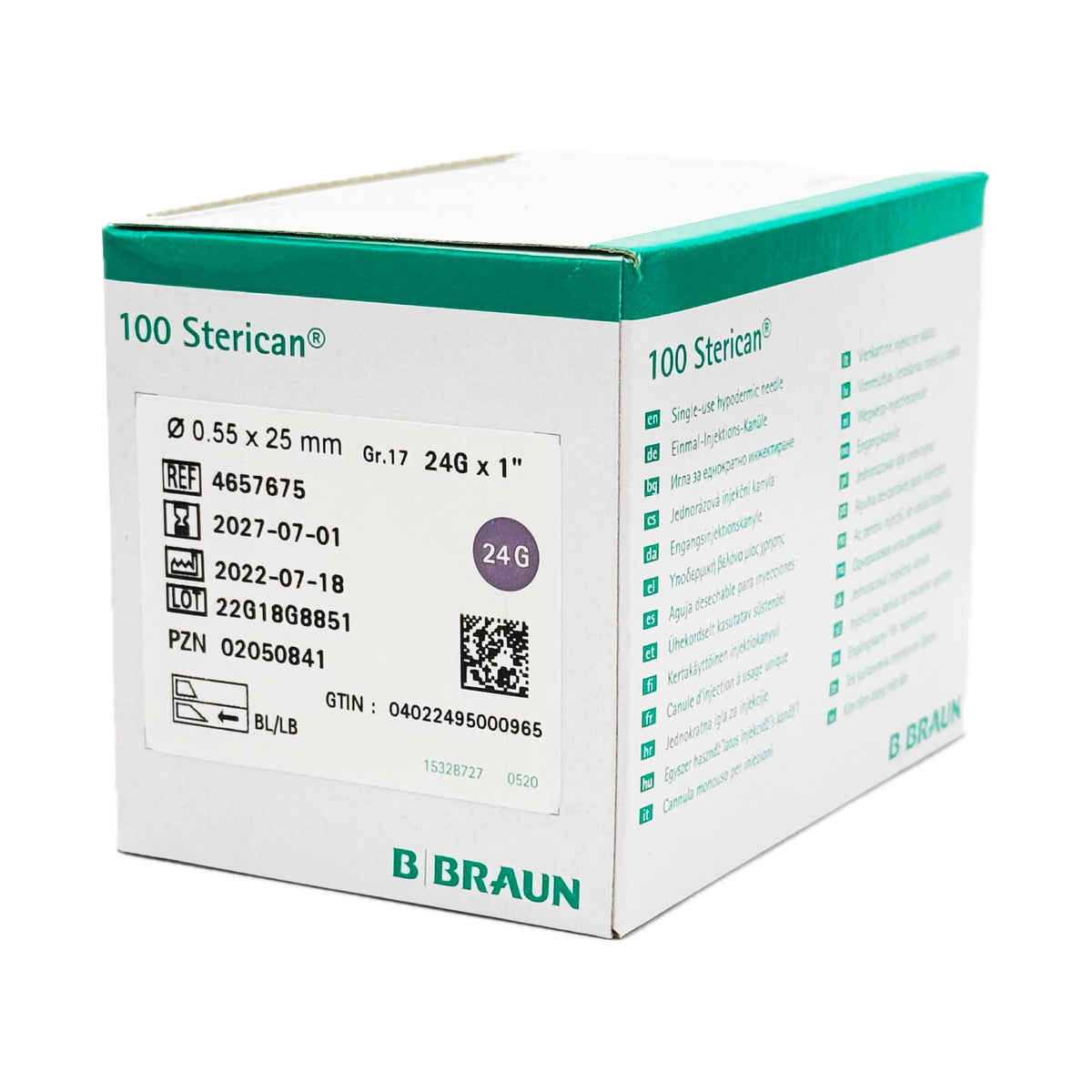 Verpackung der B.Braun Sterican® Einmalkanülen, Gr.17 Ø 0,55 mm x 25 mm.
