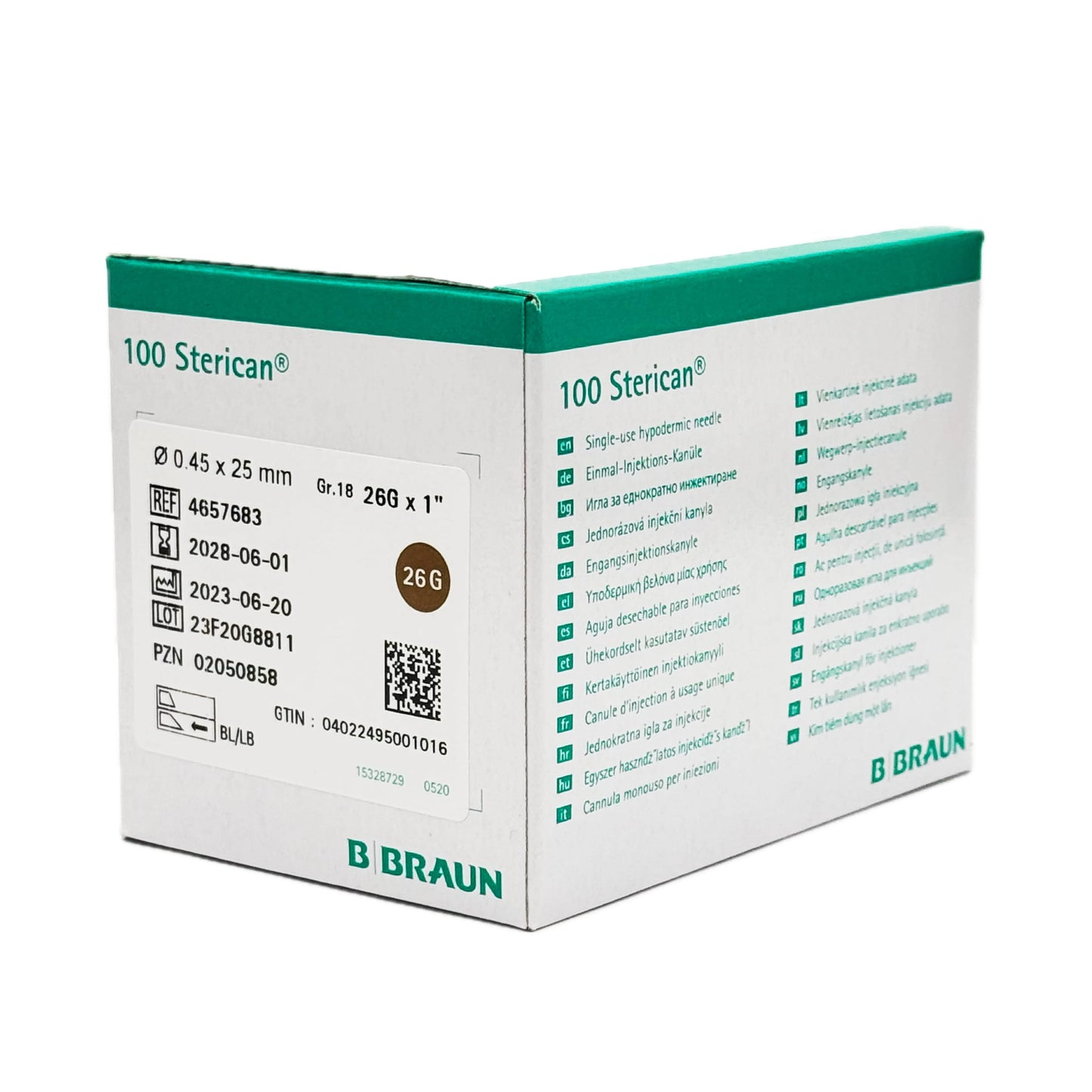 Verpackung der B.Braun Sterican® Einmalkanülen, Gr.18 Ø 0,45 mm x 25 mm.