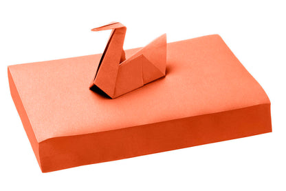 Orange Norm Traypapier aus Zellstoff, 18 x 28 cm, mit Origami-Schwan.