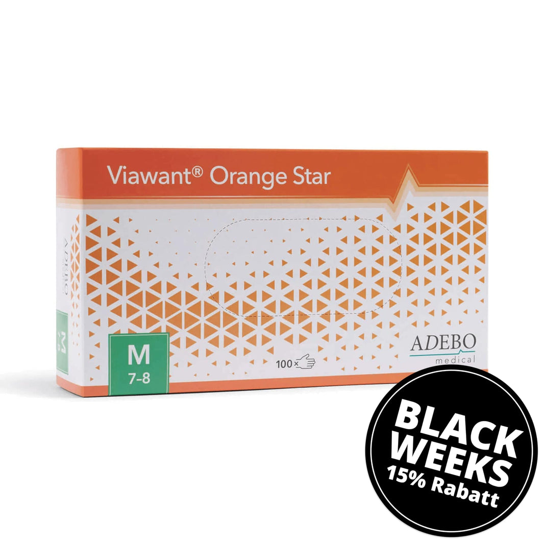 Viawant Orange Star Nitrilhandschuhe, puderfrei, orange, Größe S, Verpackung.