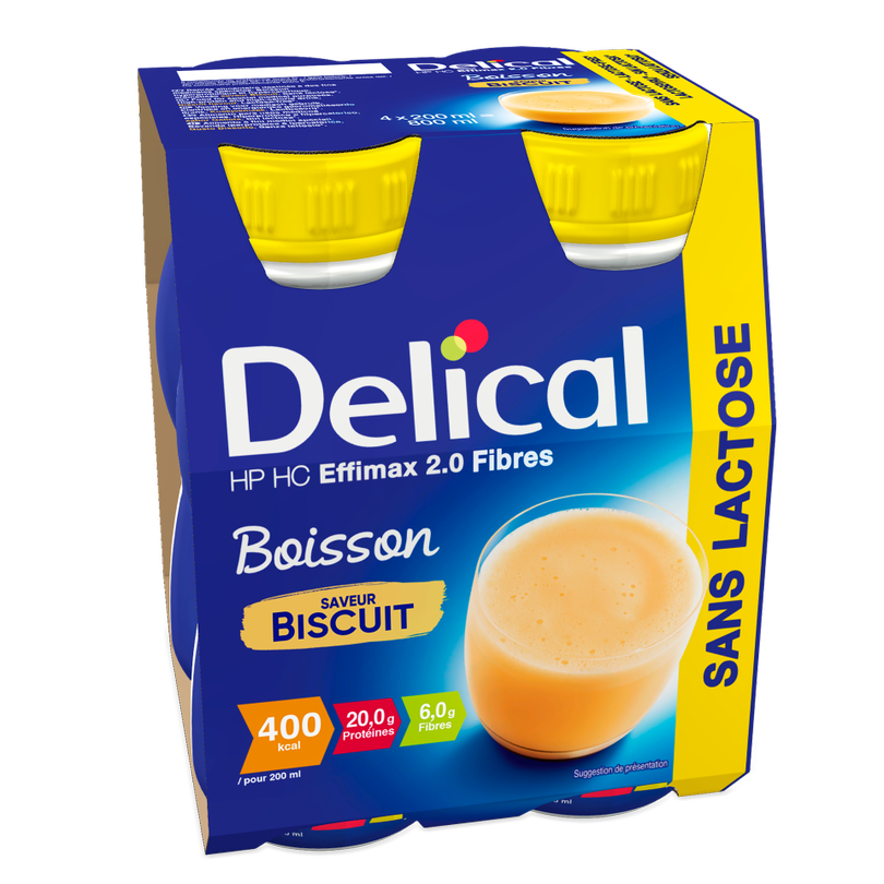 Delical HP HC EFFIMAX 2.0 Biscuitgeschmack, 200 ml Flasche, ballaststoffreiche Trinknahrung.