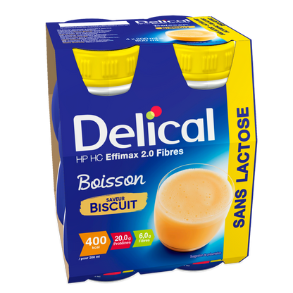 Delical HP HC EFFIMAX 2.0 Biscuitgeschmack, 200 ml Flasche, ballaststoffreiche Trinknahrung.