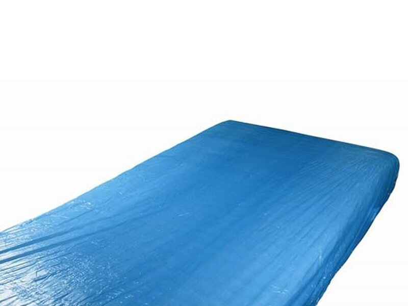 CPE-Matratzenschoner aus Polyethylen in blauer Farbe.