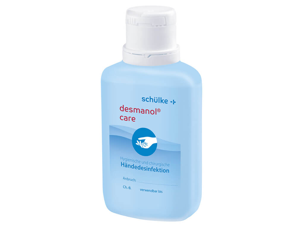 Desmanol Care Händedesinfektion, 100 ml Flasche mit blauem Etikett.