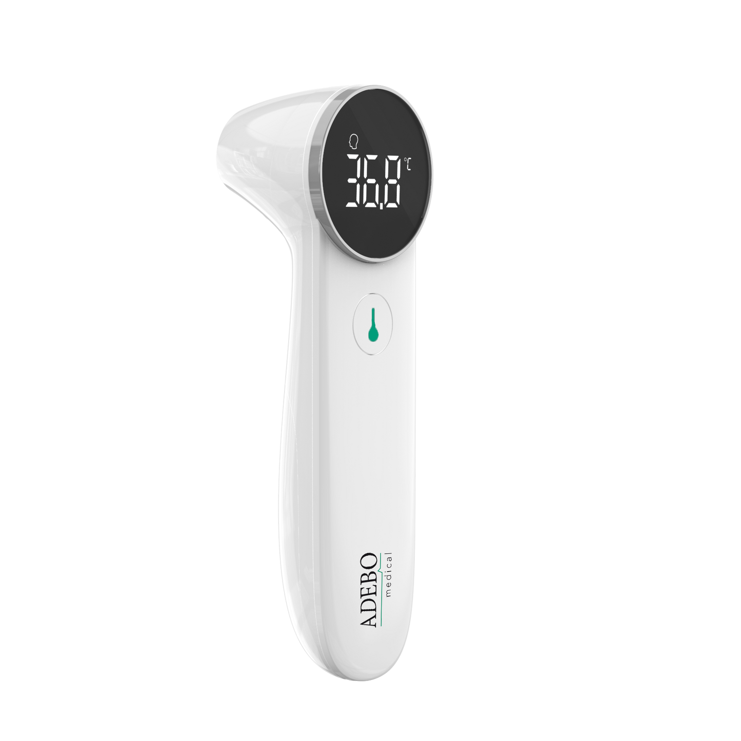 Digitales 2-in-1-Infrarot-Fieberthermometer mit LED-Anzeige und weißem Gehäuse.