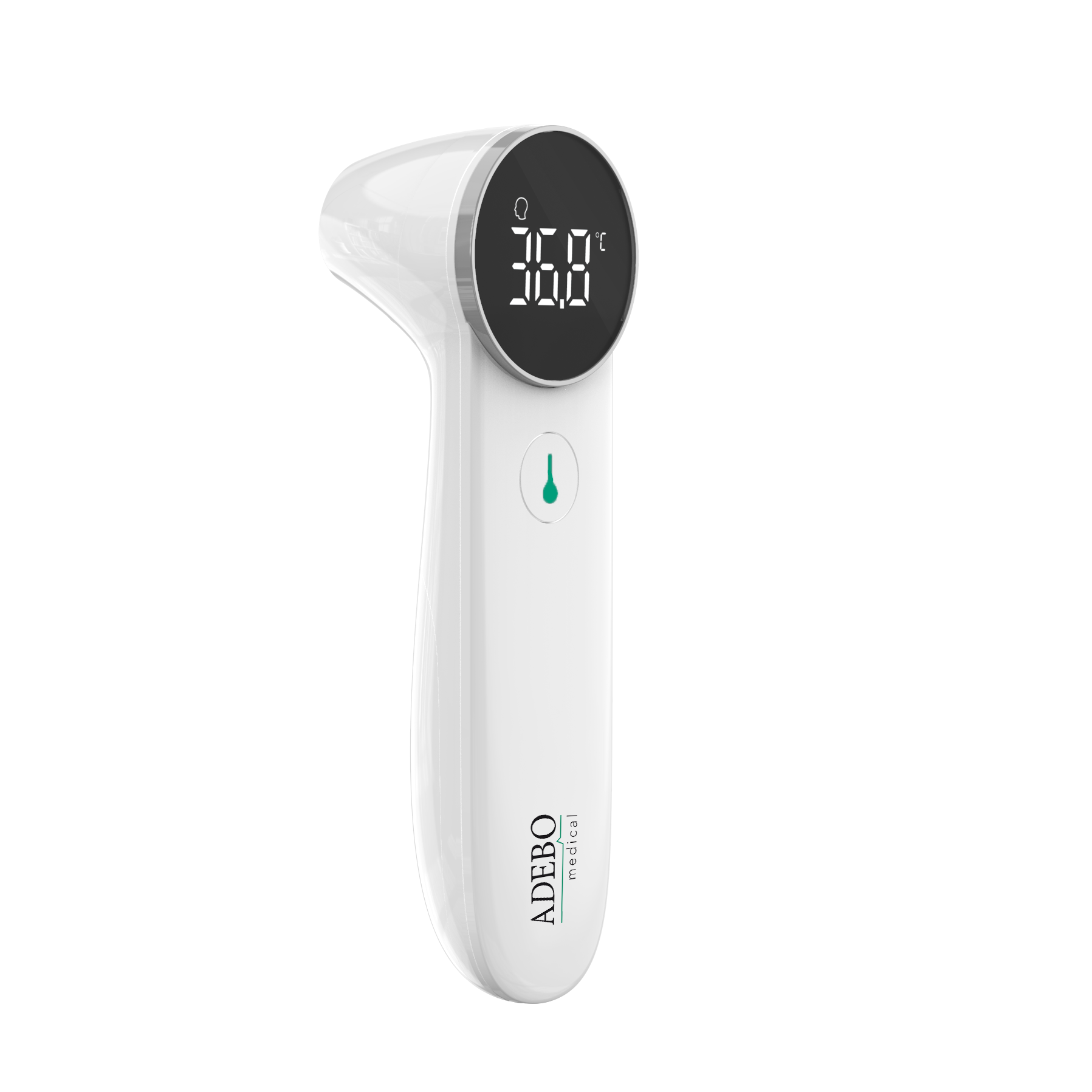 Digitales 2-in-1-Infrarot-Fieberthermometer mit LED-Anzeige und weißem Gehäuse.