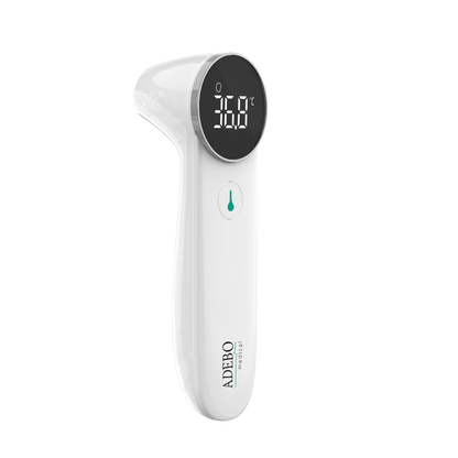 Digitales 2-in-1-Infrarot-Fieberthermometer mit LED-Anzeige und weißem Gehäuse.