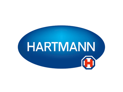 Hartmann-Logo in blauem Oval mit rotem H-Symbol.
