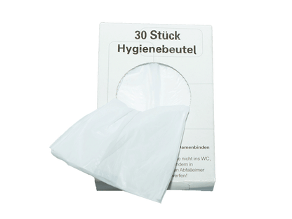Verpackung der Ampri Hygienebeutel mit sichtbarem Beutel und Entsorgungshinweis.
