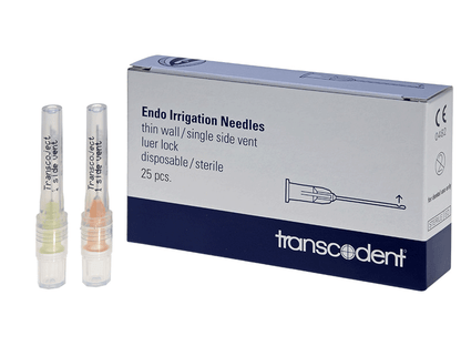 Spülkanüle Endo Irrigation "single side vent" mit Verpackung von Transcodent.