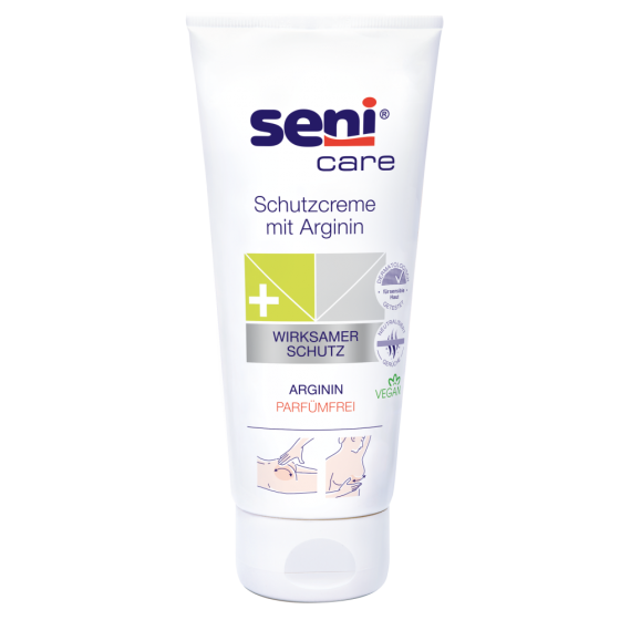Seni Schutzcreme mit Arginin in weißer Tube, wirksamer Schutz.