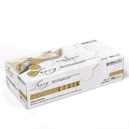 Unigloves Fancy Gold Nitril Einmalhandschuhe in goldener Verpackung, Größe S.